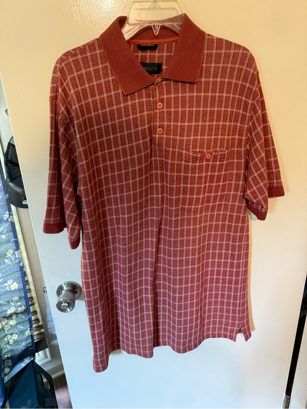 Marquise Men's rust colored Windowpane Polo Shirt size large